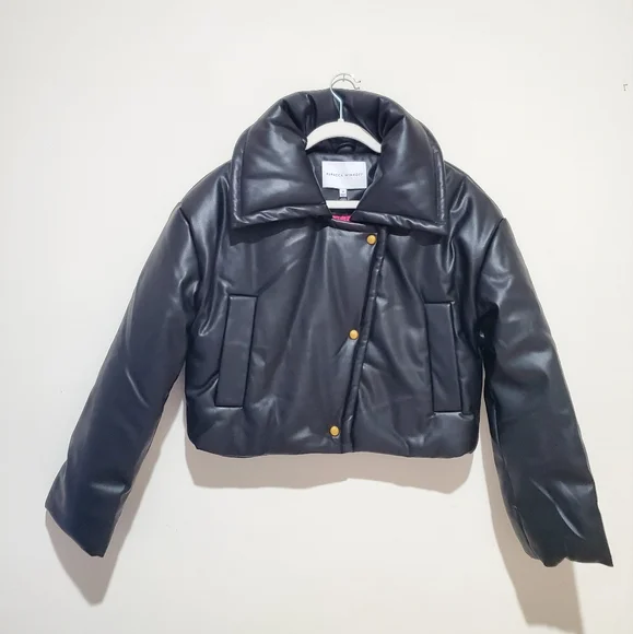 REBECCA MINKOFF Cropped Padded Moto Jacket Size M - Picture 4 of 8